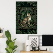 Boho Luipaard Botanische Poster | Gouden Lijnkunst (Thuiskantoor)