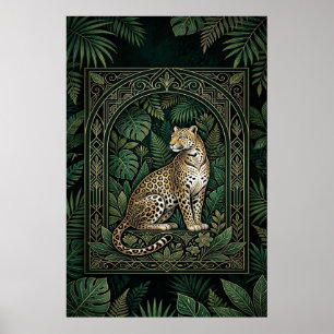 Boho Luipaard Botanische Poster   Gouden Lijnkunst