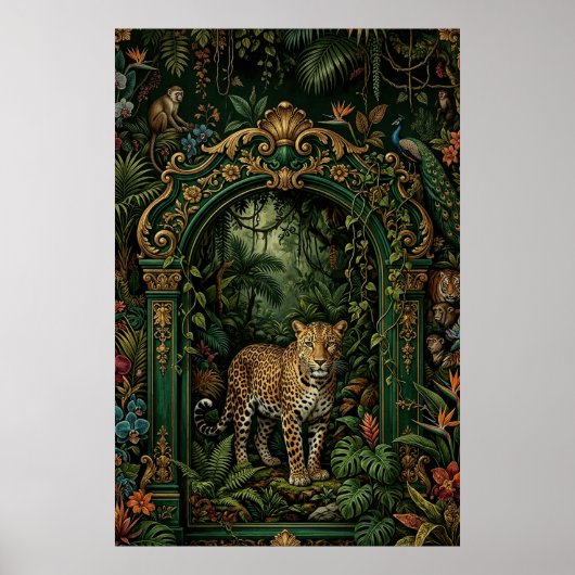 Boho Luipaard Jungle Poster | Vintage Groen (Voorkant)