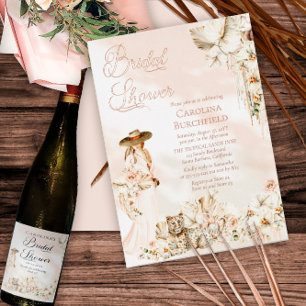 Boho Luipaard Vrouw Tropische Bloemige Bruilofts Folie Uitnodiging
