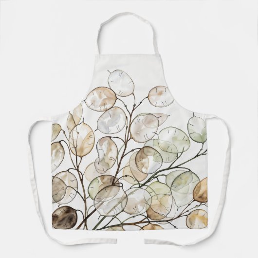 Boho Lunaria Waterverf Botanische Bloem Schort (Voorkant)