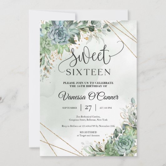 Boho lush succulae bloemen Eucalyptus gold lijst Kaart (Voorkant)