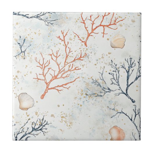 Boho Luxe Watercolor Kust Koraal Patroon (2) Tegeltje (Voorkant)