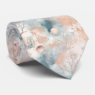 Boho Luxe Watercolor Kust Koraal Patroon (4) Stropdas