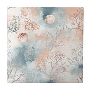 Boho Luxe Watercolor Kust Koraal Patroon (4) Tegeltje