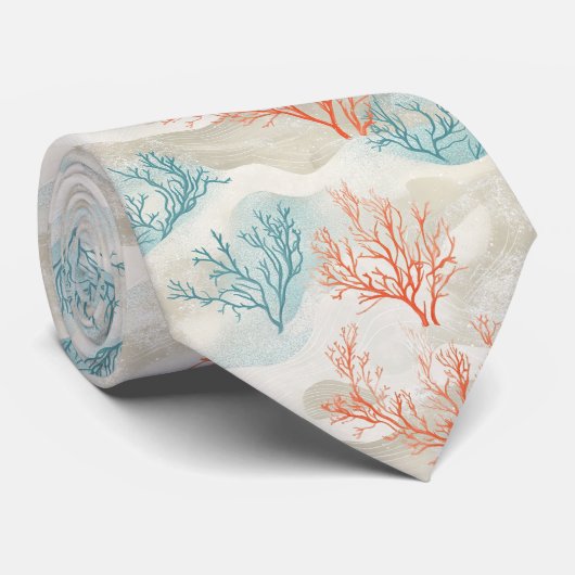 Boho Luxe Watercolor Kust Koraal Patroon (6) Stropdas (Opgerold)