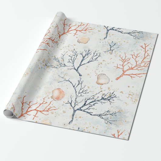 Boho Luxe Waterverf Kust Koraal Patroon (2) Cadeaupapier (Uitgerold)
