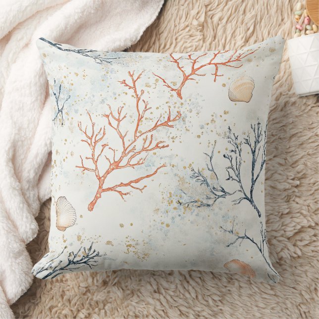 Boho Luxe Waterverf Kust Koraal Patroon (2) Kussen (Deken)