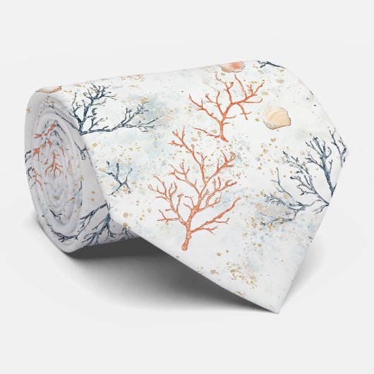 Boho Luxe Waterverf Kust Koraal Patroon (2) Stropdas (Opgerold)