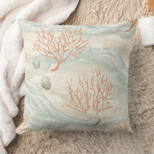 Boho Luxe Waterverf Kust Koraal Patroon (3) Kussen
