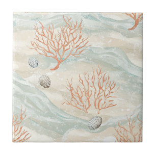Boho Luxe Waterverf Kust Koraal Patroon (3) Tegeltje