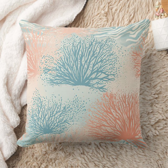 Boho Luxe Waterverf Kust Koraal Patroon (5) Kussen (Deken)
