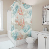 Boho Luxe Waterverf Kust Koraal Patroon (6) Douchegordijn (In situ)
