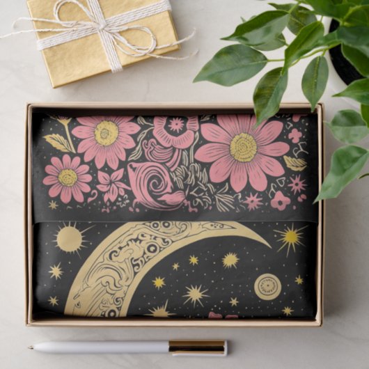 Boho Maan en Bloemen 10 Decoupage Papier (Geschenk)