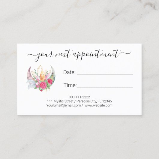 Boho Maan Kristallen Veren Bloemen Afspraak Visitekaartje (Achterkant)