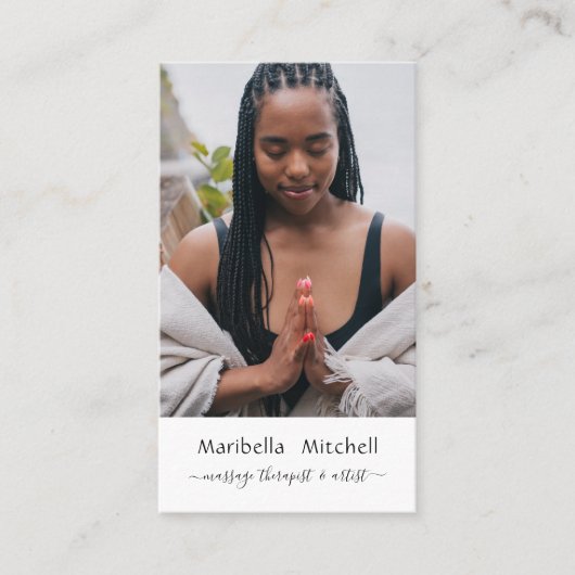 Boho Maan Kristallen Veren Bloemen Verticale Foto Visitekaartje (Voorkant)