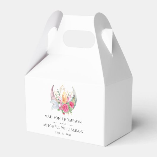 Boho Maan Kristallen Veren Roze Bloemen Bruiloft Bedankdoosjes (Voorkant Zijde)