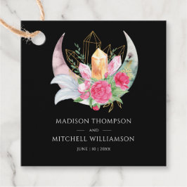 Boho Maan Kristallen Veren Roze Bloemen Bruiloft Bedankjes Labels