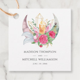 Boho Maan Kristallen Veren Roze Bloemen Bruiloft Bedankjes Labels