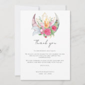 Boho Maan Kristallen Veren Roze Bloemen Bruiloft Bedankkaart (Voorkant)