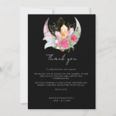 Boho Maan Kristallen Veren Roze Bloemen Bruiloft Bedankkaart (Voorkant)