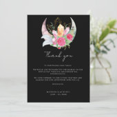 Boho Maan Kristallen Veren Roze Bloemen Bruiloft Bedankkaart (Staand voorkant)