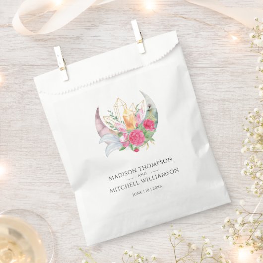 Boho Maan Kristallen Veren Roze Bloemen Bruiloft Bedankzakje (Geknipt)