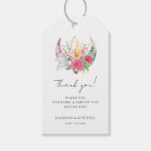 Boho Maan Kristallen Veren Roze Bloemen Bruiloft Cadeaulabel (Voorkant)