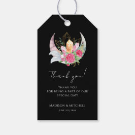 Boho Maan Kristallen Veren Roze Bloemen Bruiloft Cadeaulabel