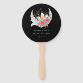 Boho Maan Kristallen Veren Roze Bloemen Bruiloft Handwaaier (Achterkant)