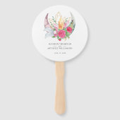 Boho Maan Kristallen Veren Roze Bloemen Bruiloft Handwaaier (Achterkant)