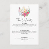 Boho Maan Kristallen Veren Roze Bloemen Bruiloft Informatiekaartje (Voorkant)