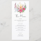 Boho Maan Kristallen Veren Roze Bloemen Bruiloft Menu (Voorkant)