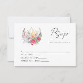 Boho Maan Kristallen Veren Roze Bloemen Bruiloft RSVP Kaartje (Voorkant)