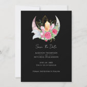 Boho Maan Kristallen Veren Roze Bloemen Bruiloft Save The Date (Voorkant)
