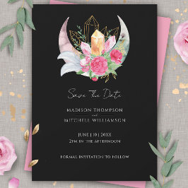 Boho Maan Kristallen Veren Roze Bloemen Bruiloft Save The Date