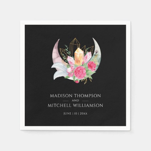 Boho Maan Kristallen Veren Roze Bloemen Bruiloft Servet (Voorkant)