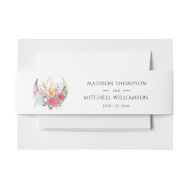 Boho Maan Kristallen Veren Roze Bloemen Bruiloft Uitnodigingen Wikkel