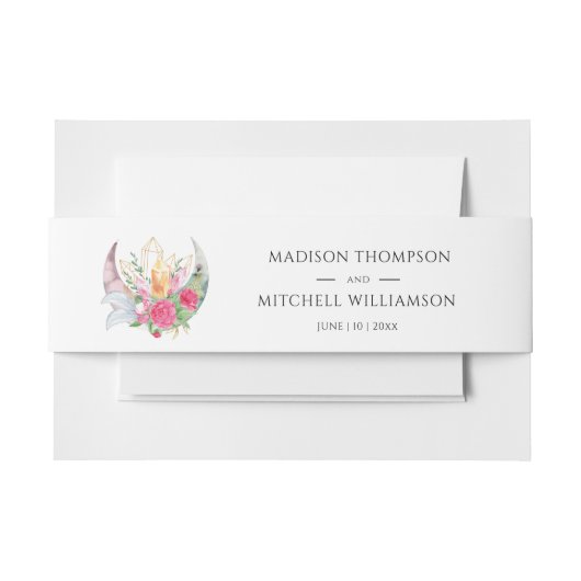 Boho Maan Kristallen Veren Roze Bloemen Bruiloft Uitnodigingen Wikkel (Voorkant Voorbeeld)