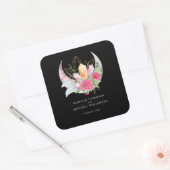 Boho Maan Kristallen Veren Roze Bloemen Bruiloft Vierkante Sticker (Envelop)