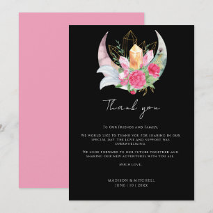 Boho Maan Kristallen Veren Roze Bloemen Trouwset Bedankkaart