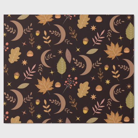 Boho Maan met Herfstbladeren Patroon Cadeaupapier (Vlak)