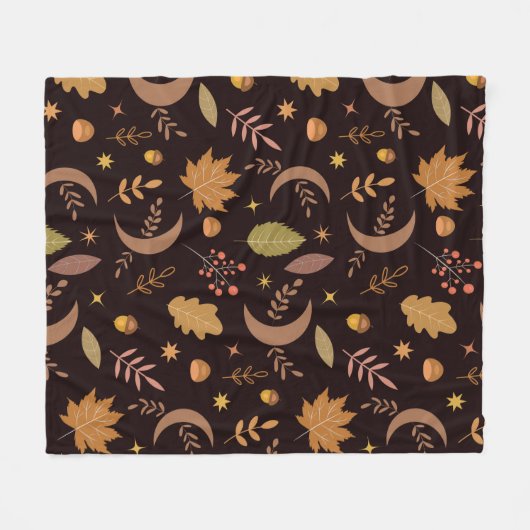 Boho Maan met Herfstbladeren Patroon Fleece Deken (Voorkant (Horizontaal))