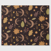 Boho maan met herfstbladerenpatroon cadeaupapier (Vlak)