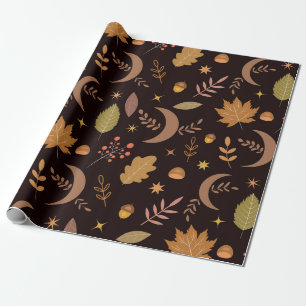 Boho maan met herfstbladerenpatroon   cadeaupapier