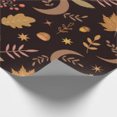 Boho maan met herfstbladerenpatroon cadeaupapier (Hoek)