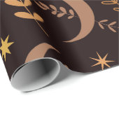 Boho maan met herfstbladerenpatroon cadeaupapier (Rol Hoek)