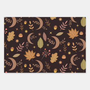 Boho maan met herfstbladerenpatroon  inpakpapier vel