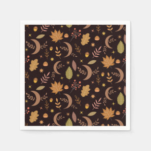 Boho maan met herfstbladerenpatroon  servet