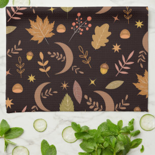 Boho maan met herfstbladerenpatroon theedoek